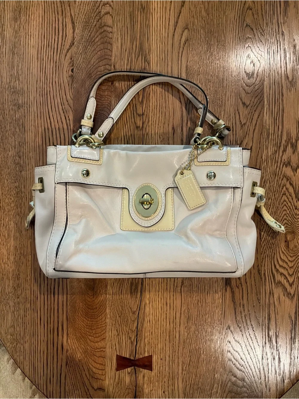 Coach Peyton Cream and Yellow Leather Shoulder Satchel